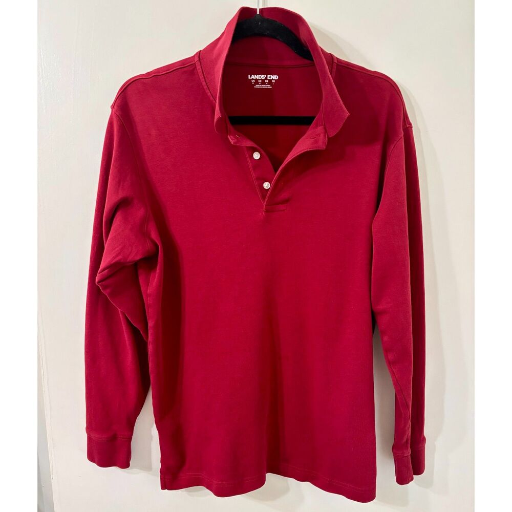 Lands' End Mens Medium 100% USA Supima Cotton Long Sleeve 3-Button Polo Shirt